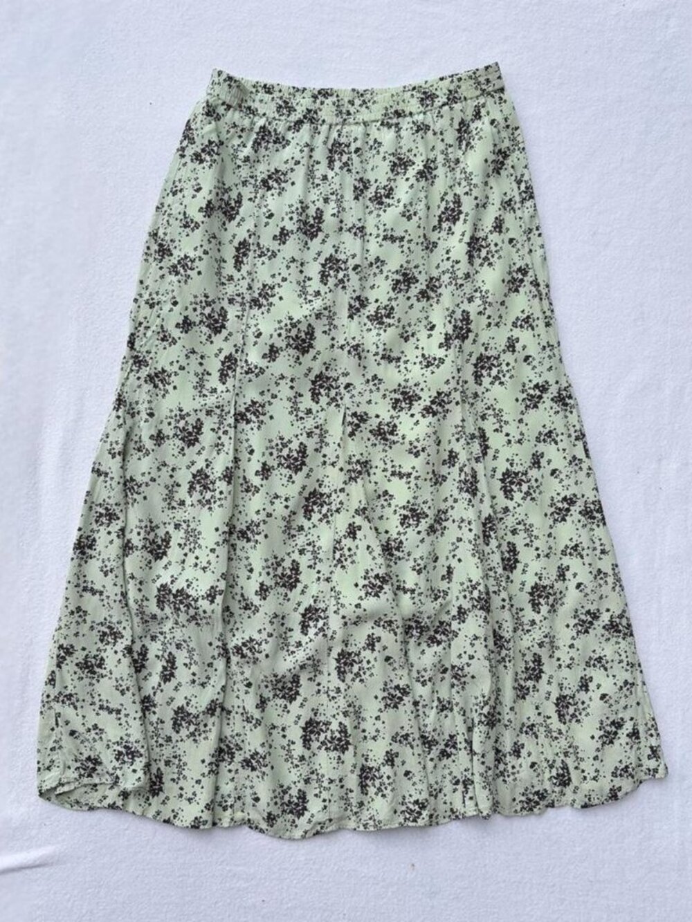 Uniqlo Mint Green Floral A-Line Full Maxi Skirt Sz L Cottagecore Fairycore